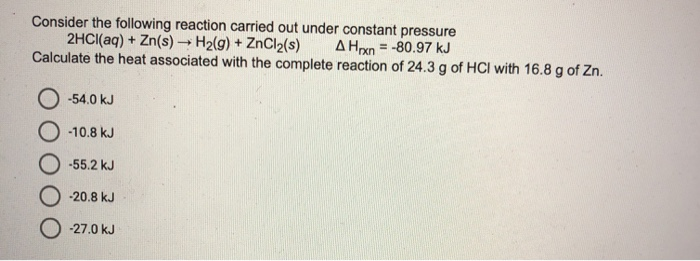 Solved Consider The Following Reaction Carried Out Under | Chegg.com