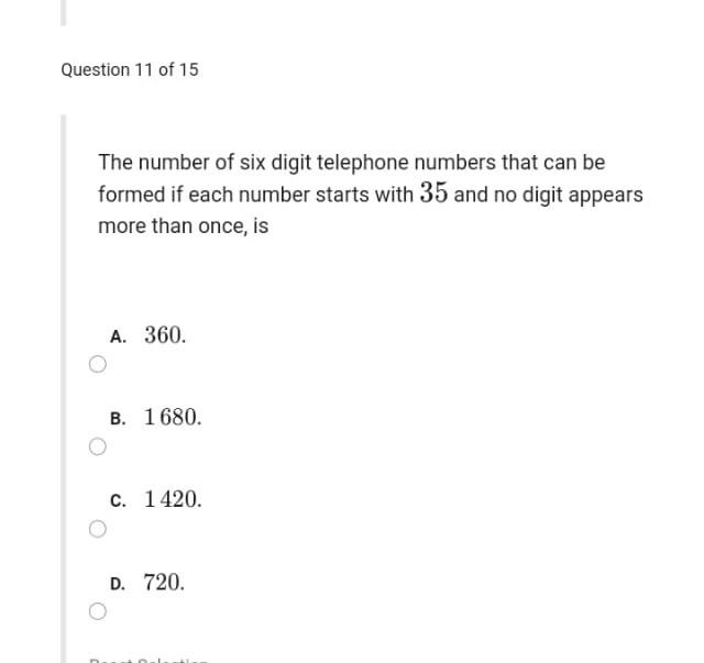 Solved Question 11 of 15 The number of six digit telephone | Chegg.com