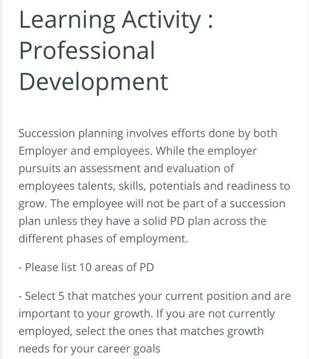 Solved Learning Activity: Professional Development | Chegg.com