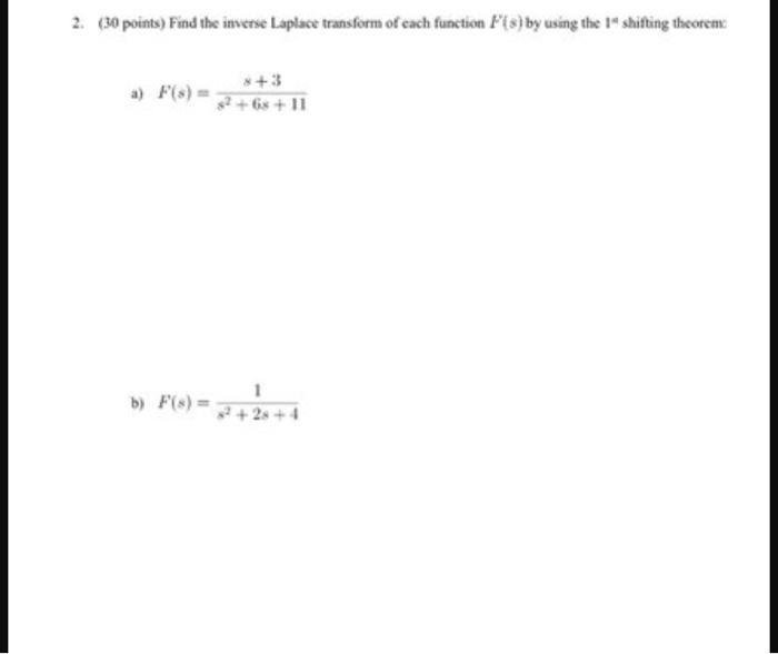 Solved 2 30 Points Find The Inverse Laplace Transform Of