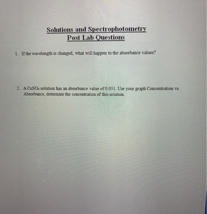 Solved Solutions and Spectrophotometry PRELAB 1. Calculate