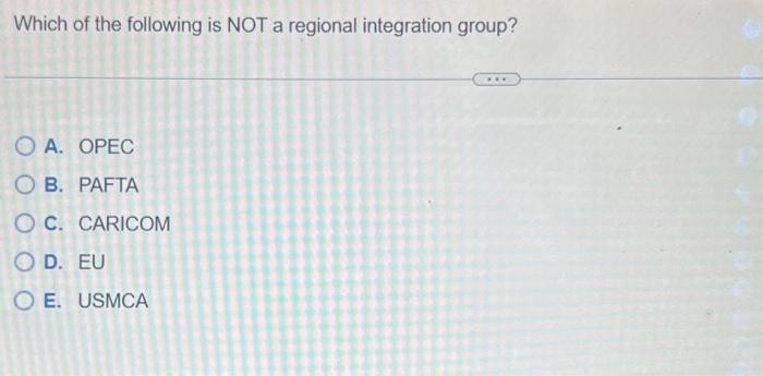 Which Of The Following Is NOT A Regional Integration | Chegg.com