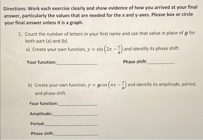 Solved Directions: Work Each Exercise Clearly And Show | Chegg.com