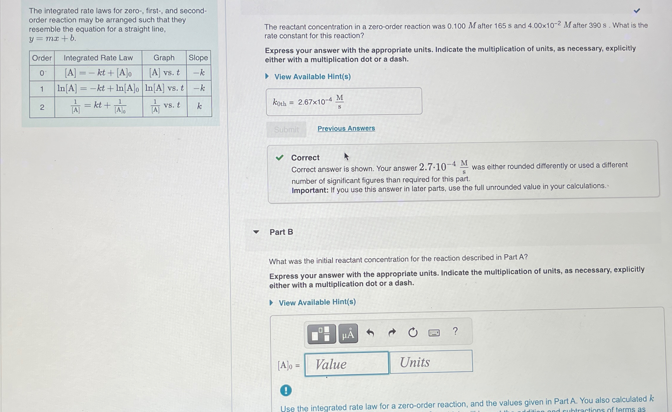 Solved The integrated rate laws for zero-, ﻿first-, ﻿and | Chegg.com