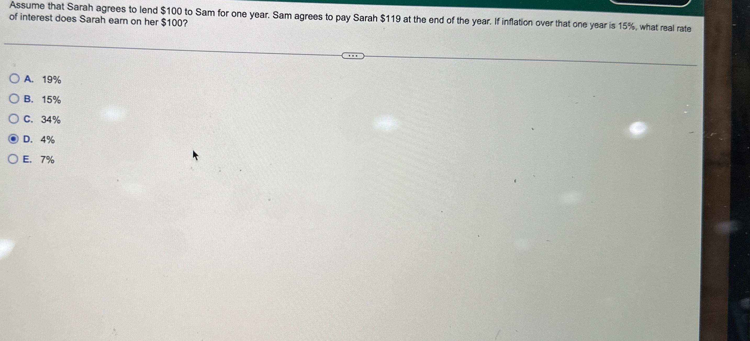 Solved Assume that Sarah agrees to lend $100 ﻿to Sam for one | Chegg.com