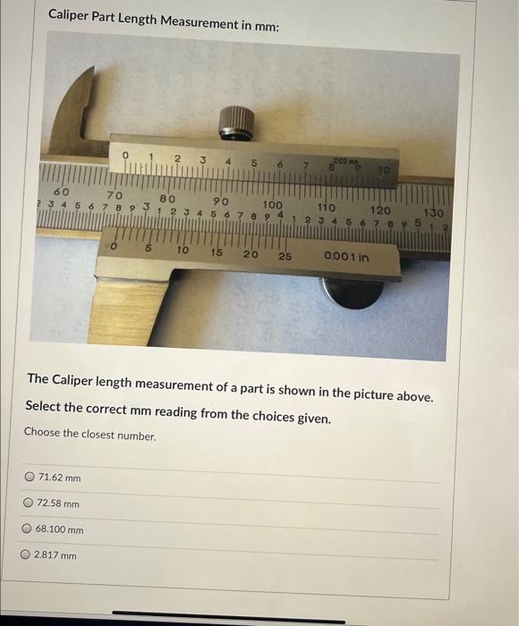 Solved Caliper Part Length Measurement in mm: 2 3 4 5 6 7 60 | Chegg.com