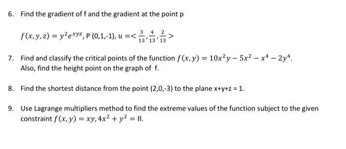 Solved 6. Find the gradient of f and the gradient at the | Chegg.com