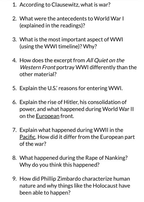 1. According to Clausewitz, what is war? 2. What were | Chegg.com