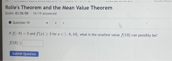 Solved Rolle's Theorem And The Mean Value Theorem Score: | Chegg.com