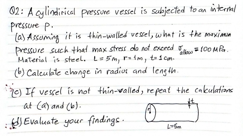 Solved Q2: A cylindirical pressure vessel is subjected to an | Chegg.com