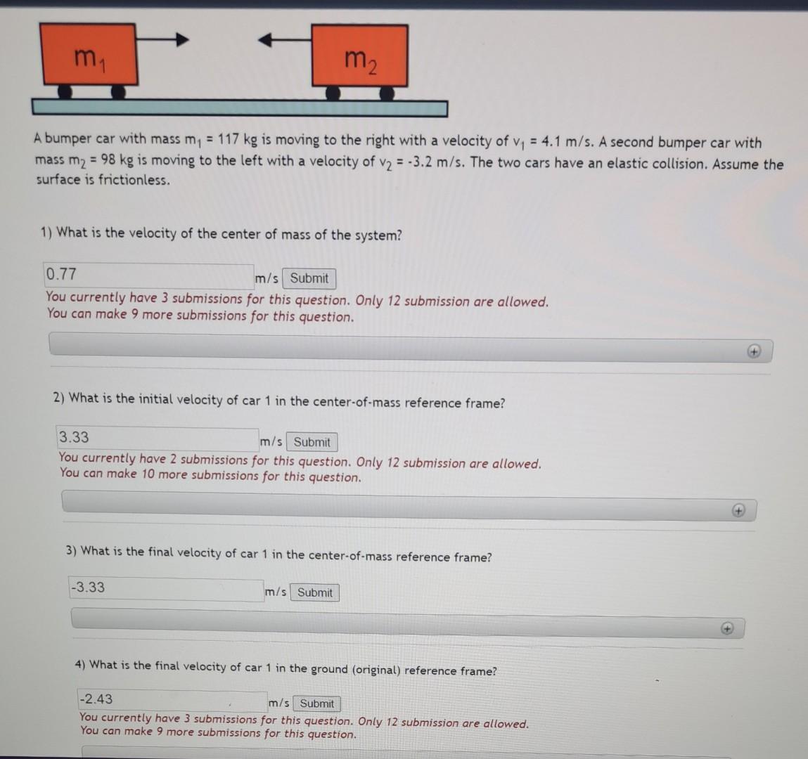 Solved A bumper car with mass m1=117 kg is moving to the | Chegg.com