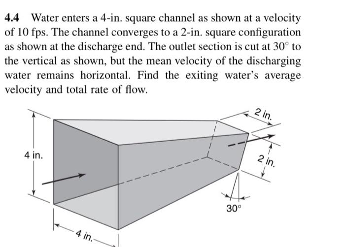 Solved 4.4 Water enters a 4-in. square channel as shown at a | Chegg.com