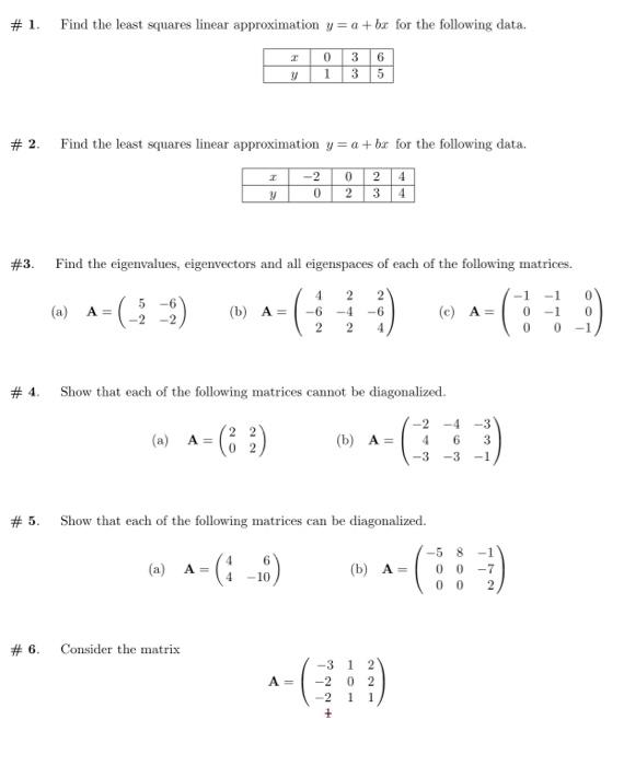 Solved #1. Find the least squares linear approximation v=a + | Chegg.com