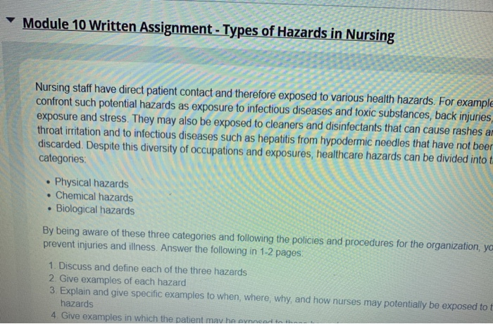 hazards in health care assignment