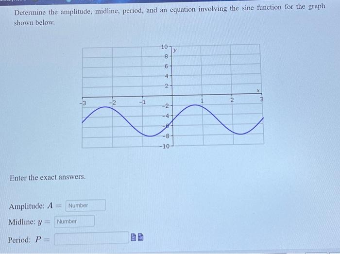 Solved Determine the amplitude, midline, period, and an | Chegg.com
