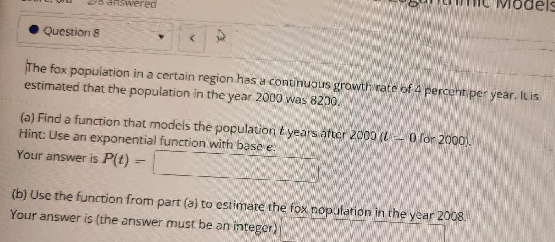 Solved The fox population in a certain region has a | Chegg.com