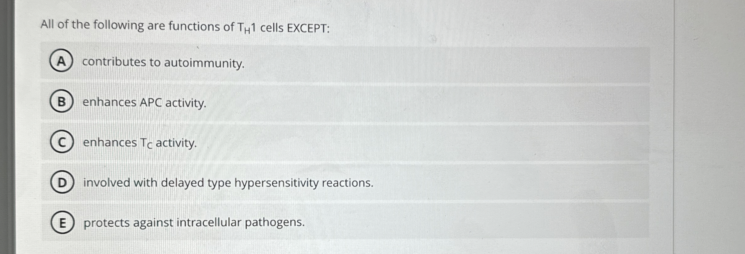 Solved All of the following are functions of TH1 ﻿cells | Chegg.com