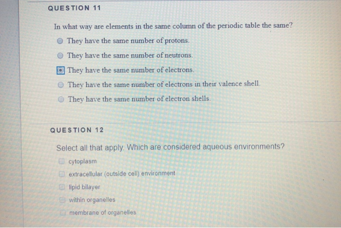 Solved QUESTION 11 In what way are elements in the same Chegg