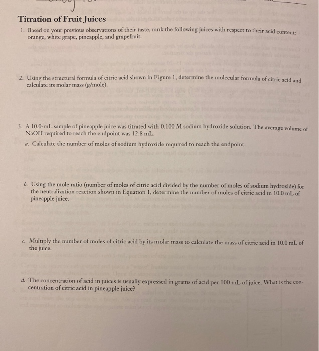 Solved Titration of Fruit Juices 1. Based on your previous