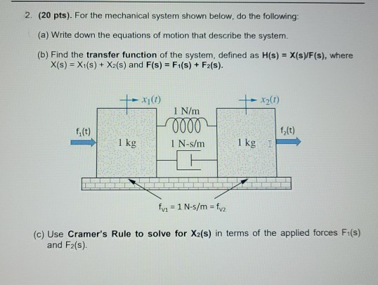 Solved 2. (20 pts). For the mechanical system shown below, | Chegg.com