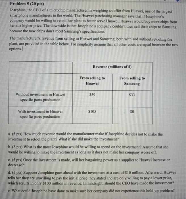 Solved Problem 5 (20 pts) Josephine, the CEO of a microchip | Chegg.com