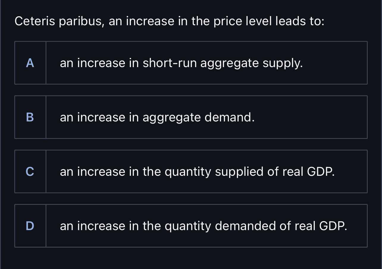 Solved Ceteris paribus, an increase in the price level leads | Chegg.com