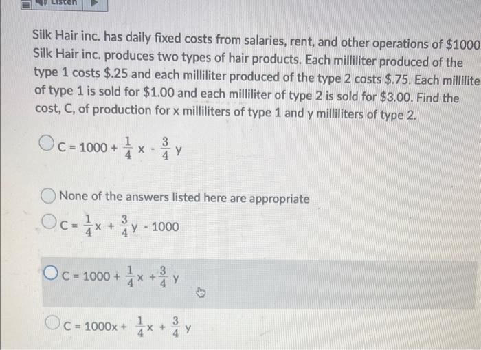 Solved Silk Hair inc. has daily fixed costs from salaries,