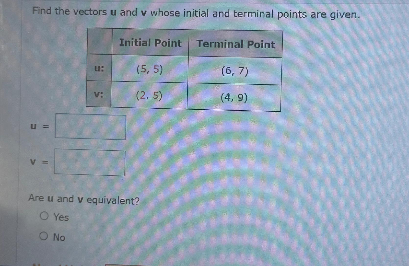 Solved Find the vectors u and v whose initial and terminal | Chegg.com