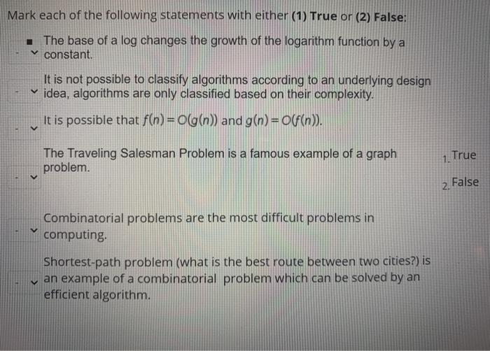 Solved Mark each of the following statements with either (1) | Chegg.com