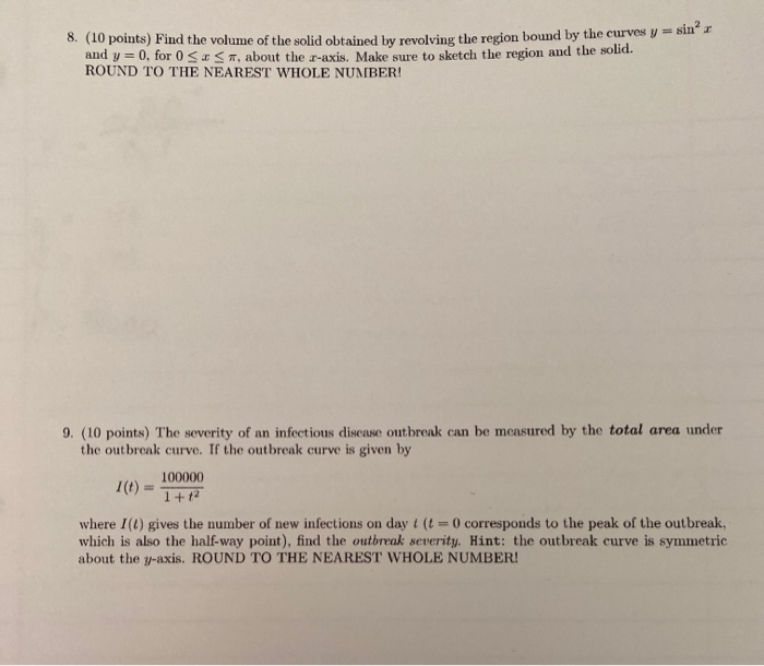 Solved 8. (10 points) Find the volume of the solid obtained | Chegg.com