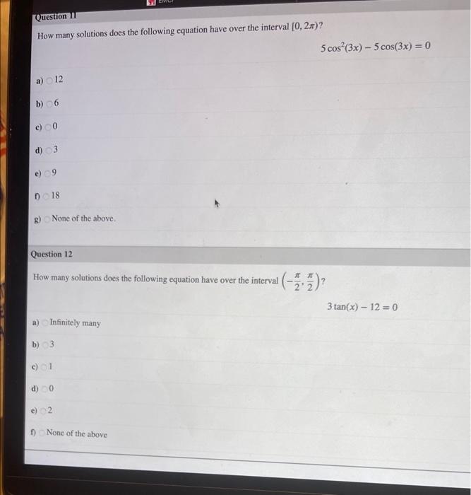 Solved How many solutions does the following equation have | Chegg.com