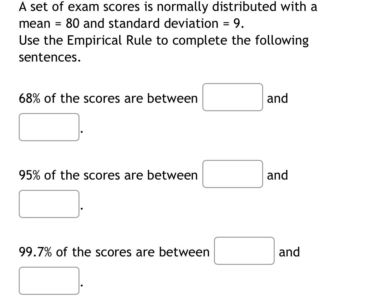 Solved A set of exam scores is normally distributed with a | Chegg.com