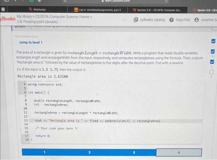 Solved The area of a rectangle is given by rectangleLength × | Chegg.com