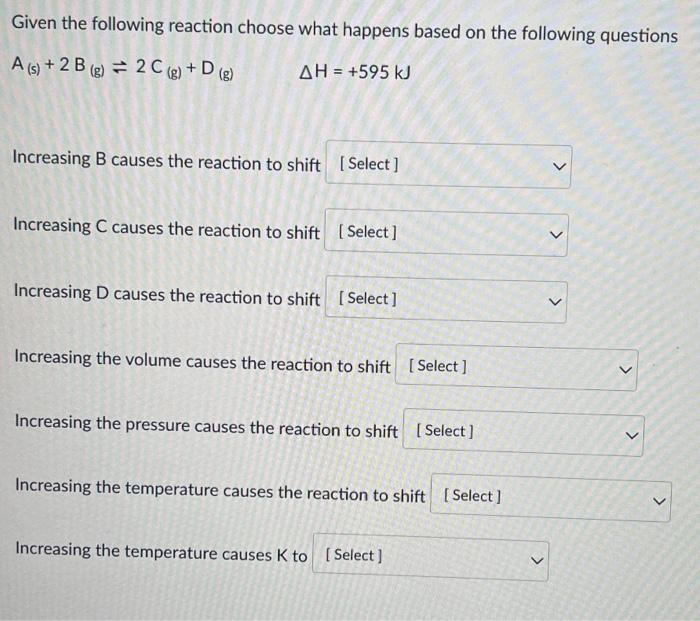 Solved Given The Following Reaction Choose What Happens | Chegg.com