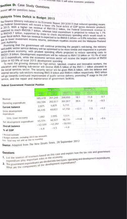 Section D Case Study Questions Malaysia Trims Def Chegg Com