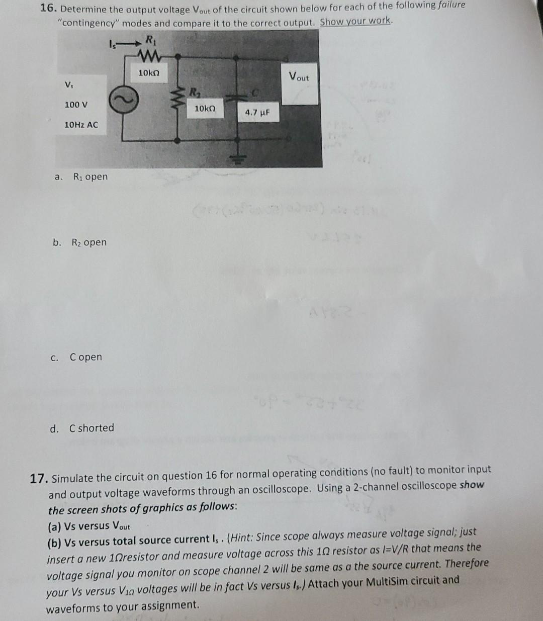 Solved 16. Determine the output voltage Vout of the circuit | Chegg.com