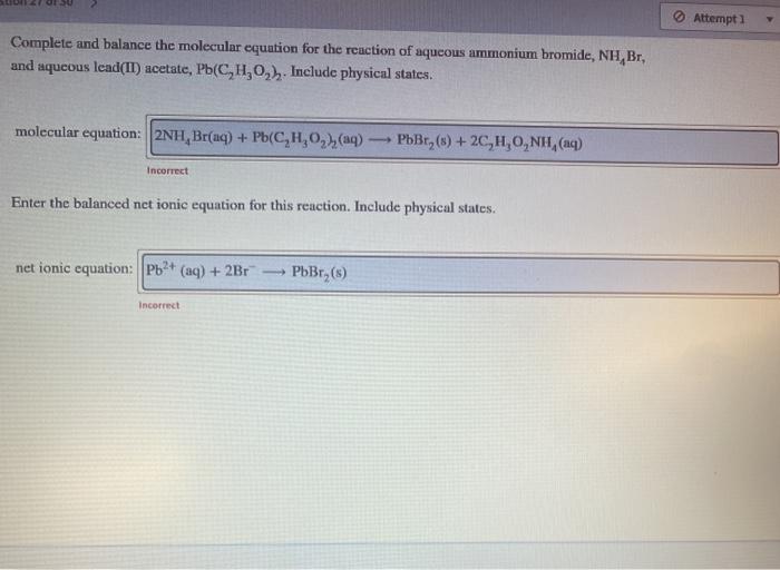 Attempt 1 Write The Balanced Ionic Equation For Chegg 