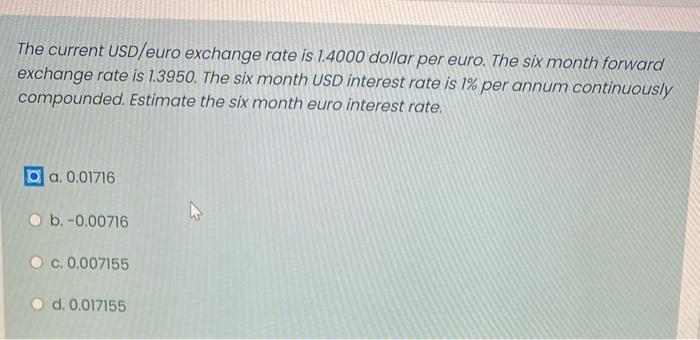 Solved The current USD/euro exchange rate is 1.4000 dollar | Chegg.com