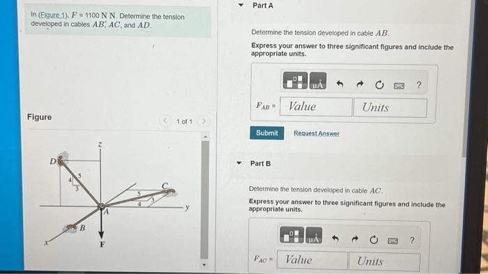 Solved In (Figure 1). F=1100 N N. Determine the tension | Chegg.com