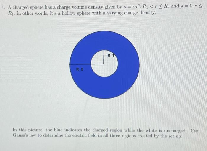 Solved 1. A charged sphere has a charge volume density given | Chegg.com