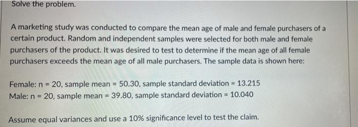 Solved Solve the problem. A marketing study was conducted to | Chegg.com