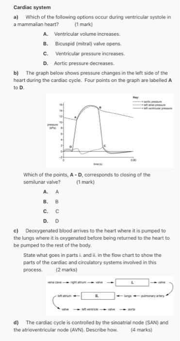 Solved Cardiac system a) Which of the following options | Chegg.com