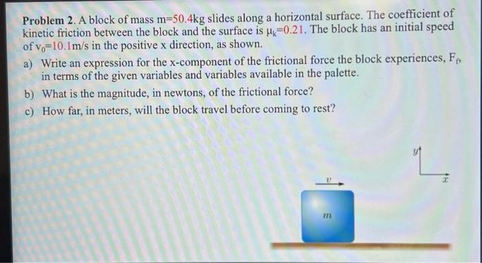 Solved Problem 2. A Block Of Mass M=50.4 Kg Slides Along A | Chegg.com