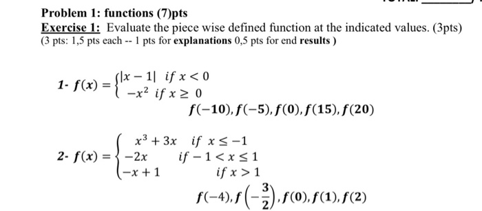 Solved Problem 1: functions (pts Exercise 1: Evaluate the | Chegg.com