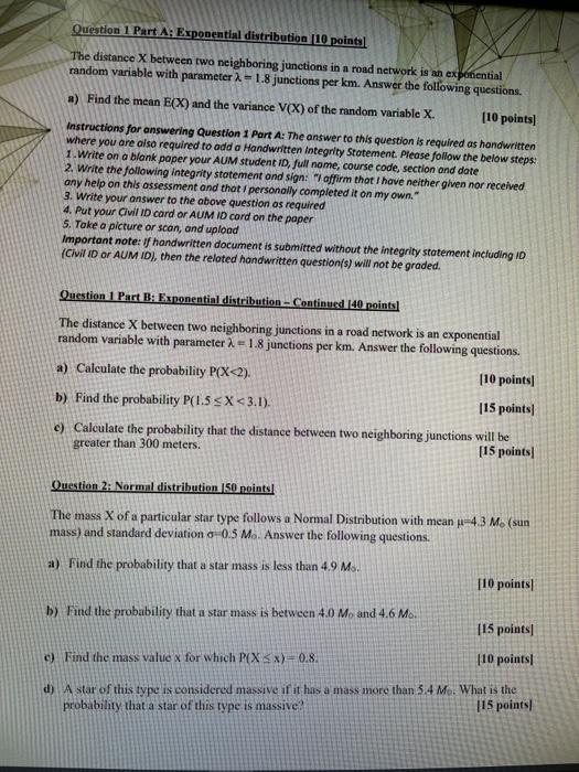Solved Question 1 Part A: Exponential distribution (10 | Chegg.com