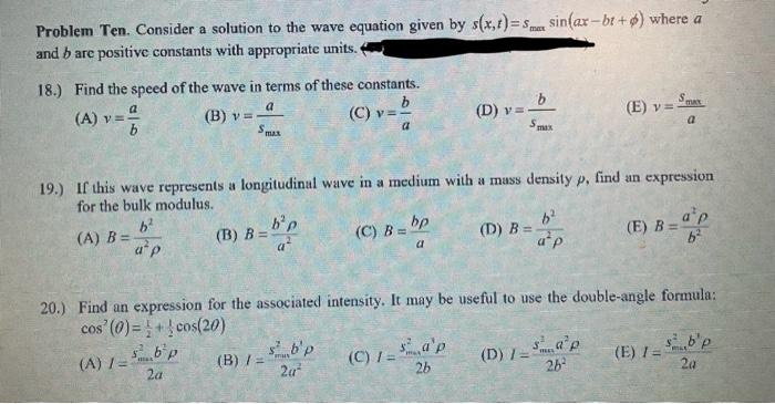 Solved Problem Ten. Consider a solution to the wave equation | Chegg.com
