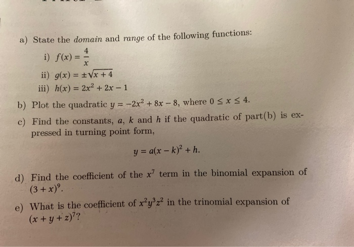Solved H A State The Domain And Range Of The Following F Chegg Com