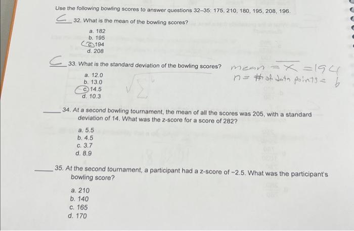 Solved Use the following bowling scores to answer questions | Chegg.com