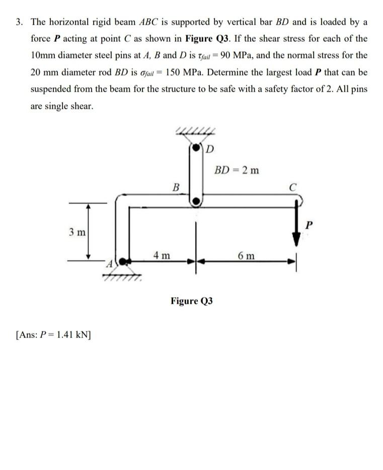 Solved 3. The Horizontal Rigid Beam ABC Is Supported By | Chegg.com