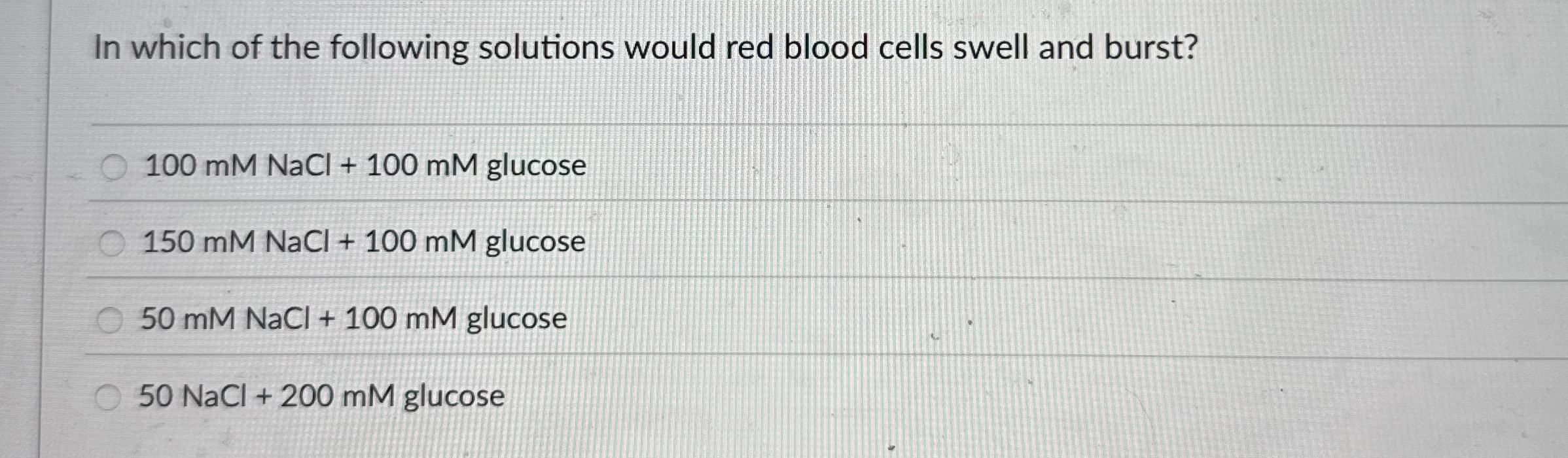 Solved In which of the following solutions would red blood | Chegg.com